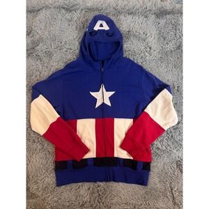 Marvel Captain America Full Zip Mask Hoodie Mens Small Blue Red Cosplay Jacket
